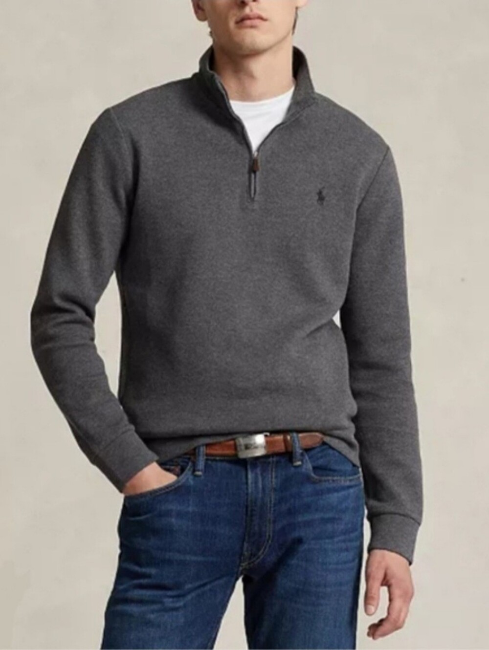 Polo by Ralph Lauren Men's Double-knit Mesh Quarter-zip Pullover In Grey SZ L